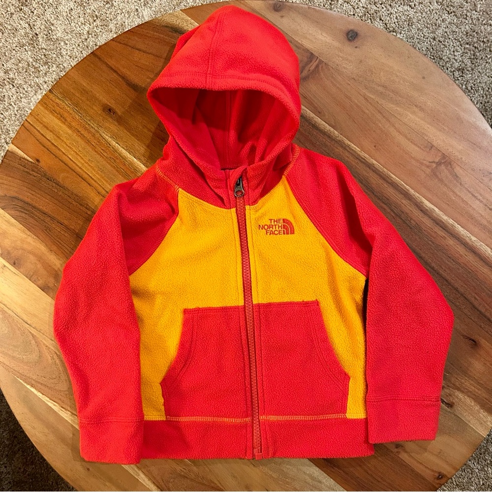 The NorthFace Toddler Red and Gold Fleece Hoodie